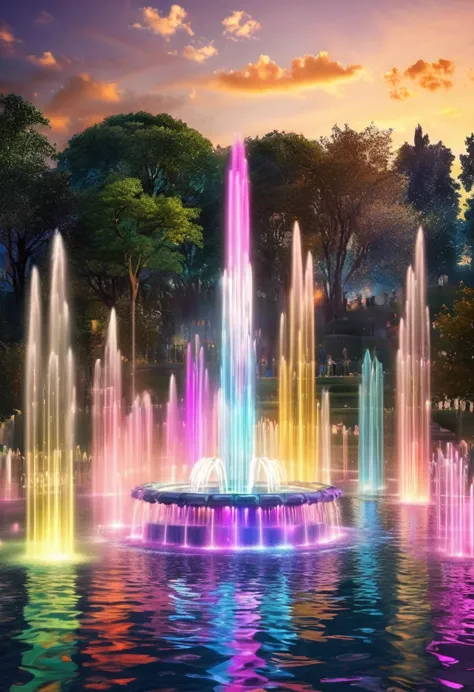 Dancing water columns of a musical fountain、Create various patterns with the combination of light and water column，Create a colo...
