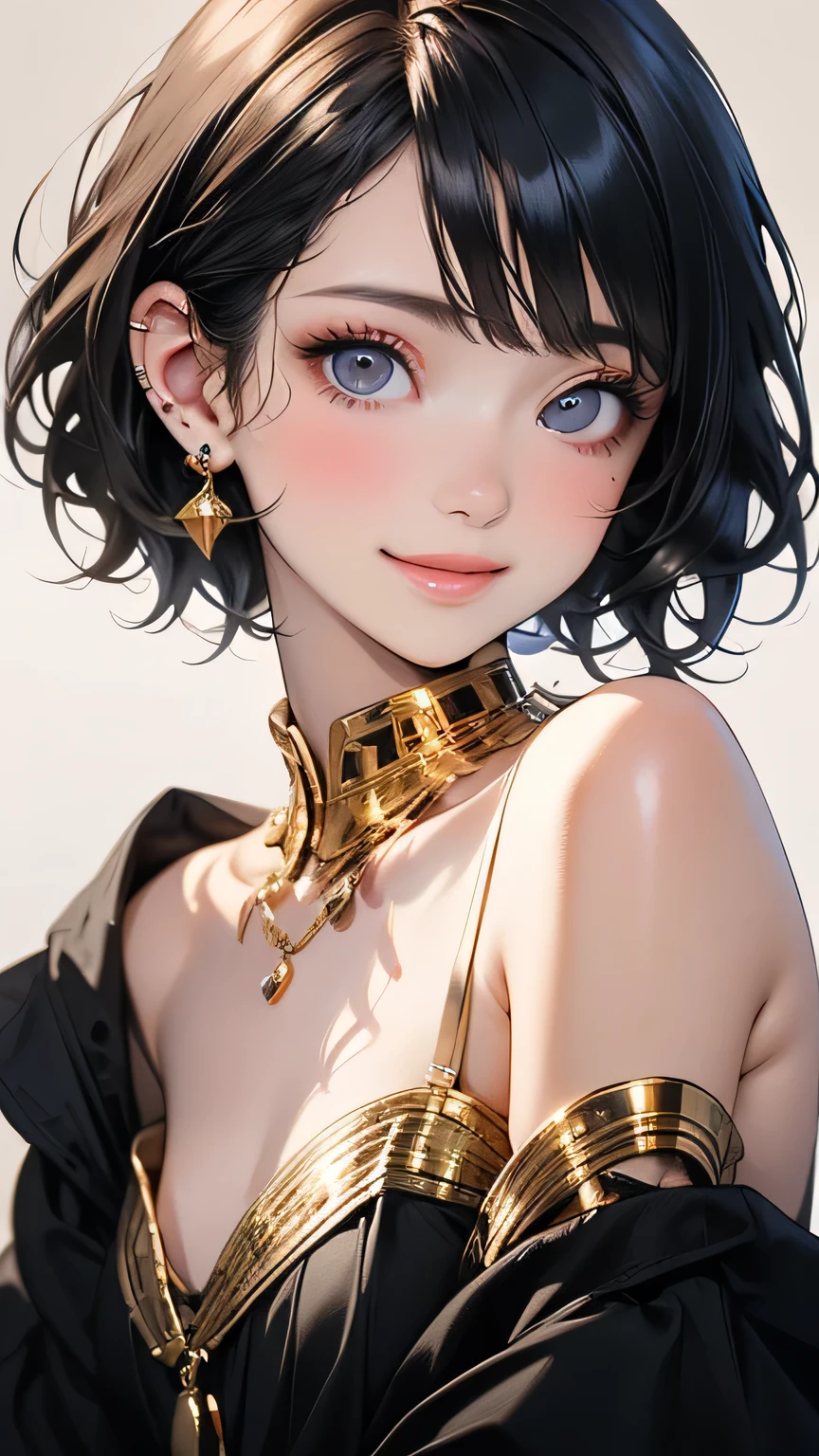 (masterpiece:1.3), (8k, Realistic, RAW Photos, highest quality: 1.4), Japanese people々, (1 girl),Age 25, Beautiful Face, (Realistic Face), (Black Hair, short hair:1.3), Beautiful Hairstyles, Realistic eyes, Beautiful Eyes, Beautiful Eyes, (Realistic Skin), Beautiful Skin, Charm, Ultra High resolution, High resolution, close, Portraiture, Golden Ratio, Detail Makeup, Behold the Beholder, smile, (Shoulder look), Middle Chest,