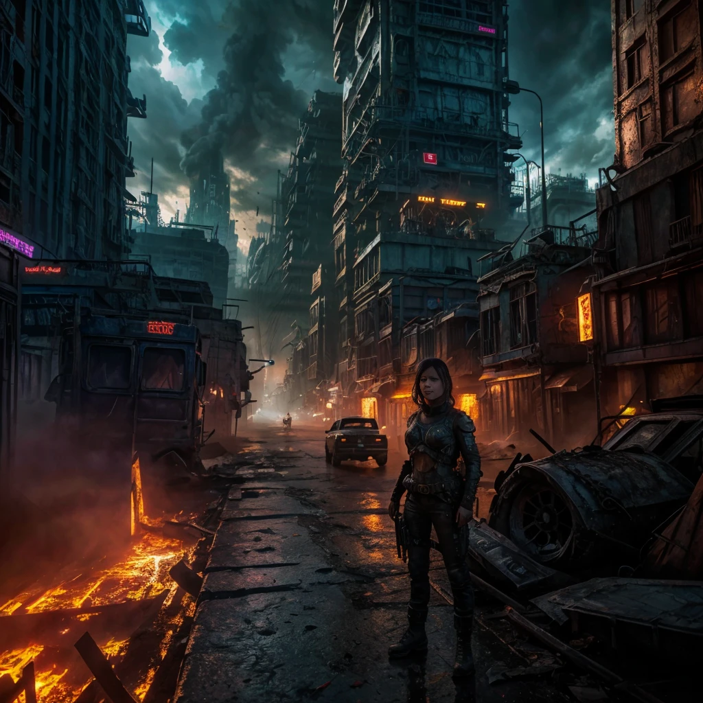 Jenna Ortega, detailed beautiful face, piercing eyes, expressive lips, apocalyptic city, strange and magical plants, surreal environment, hyper-detailed, 8K, photorealistic, cinematic lighting, dramatic shadows, vibrant colors, gritty atmosphere, sci-fi, fantasy, concept art style