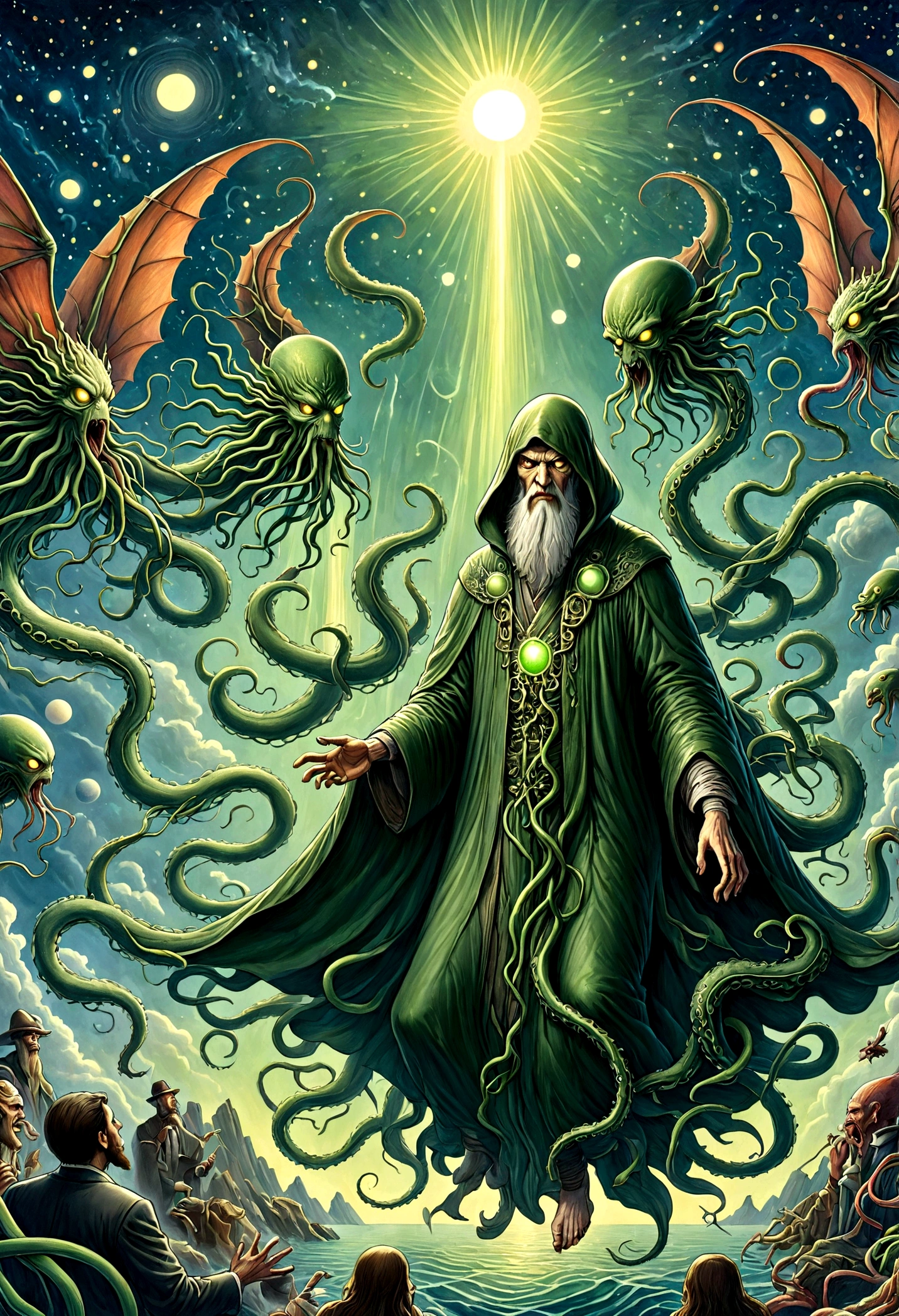 Weird creatures、Cthulhu Mythos，Extraterrestrial God，ancient，Call of Cthulhu，Space Terrorism，Long tentacles，wing，Holy and demonic figures，cloak，Compared，relativity，Quantum mechanics，abyss，The presence of terror，crazy，Bizarre，，