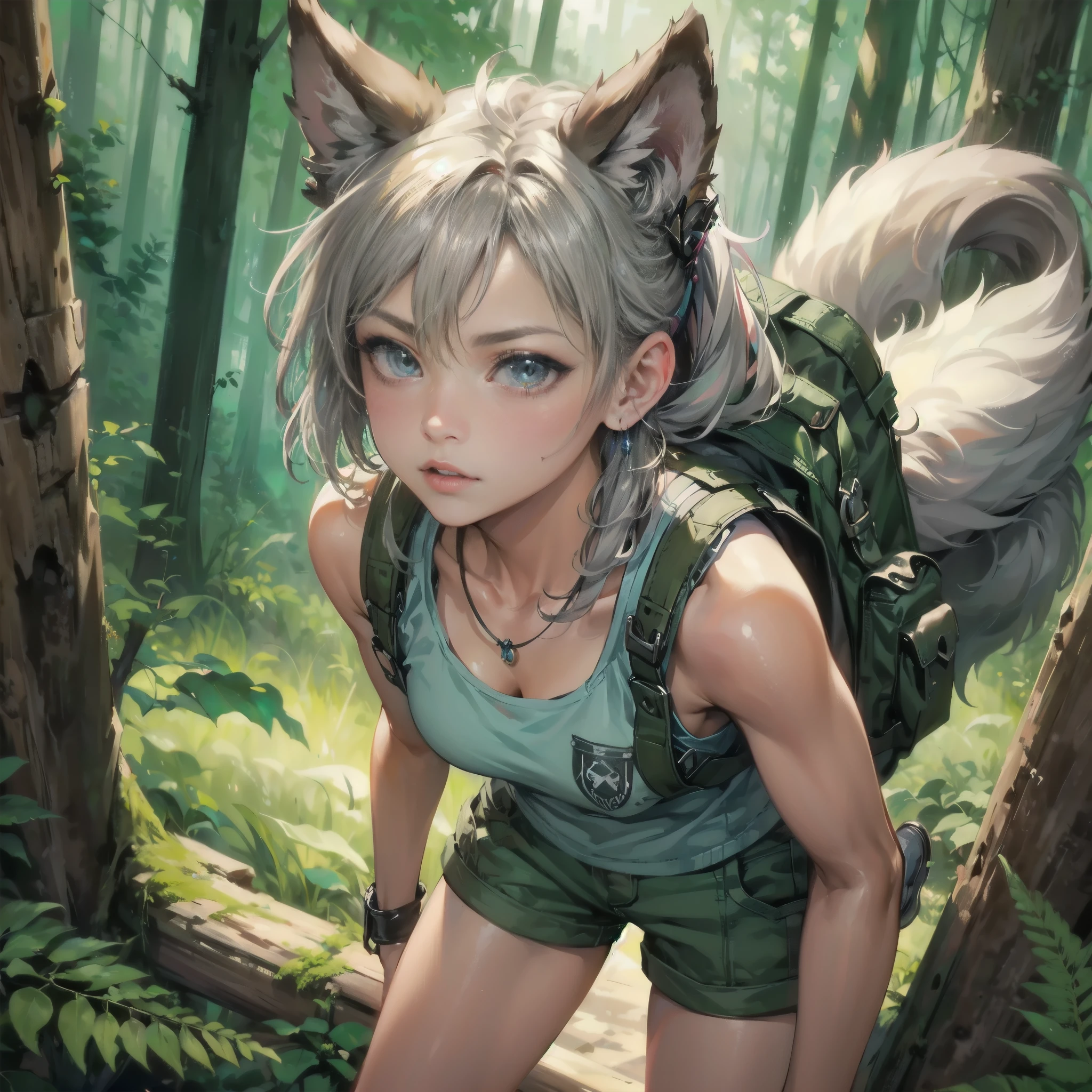 Anime girl with a backpack and a wolf head - SeaArt AI