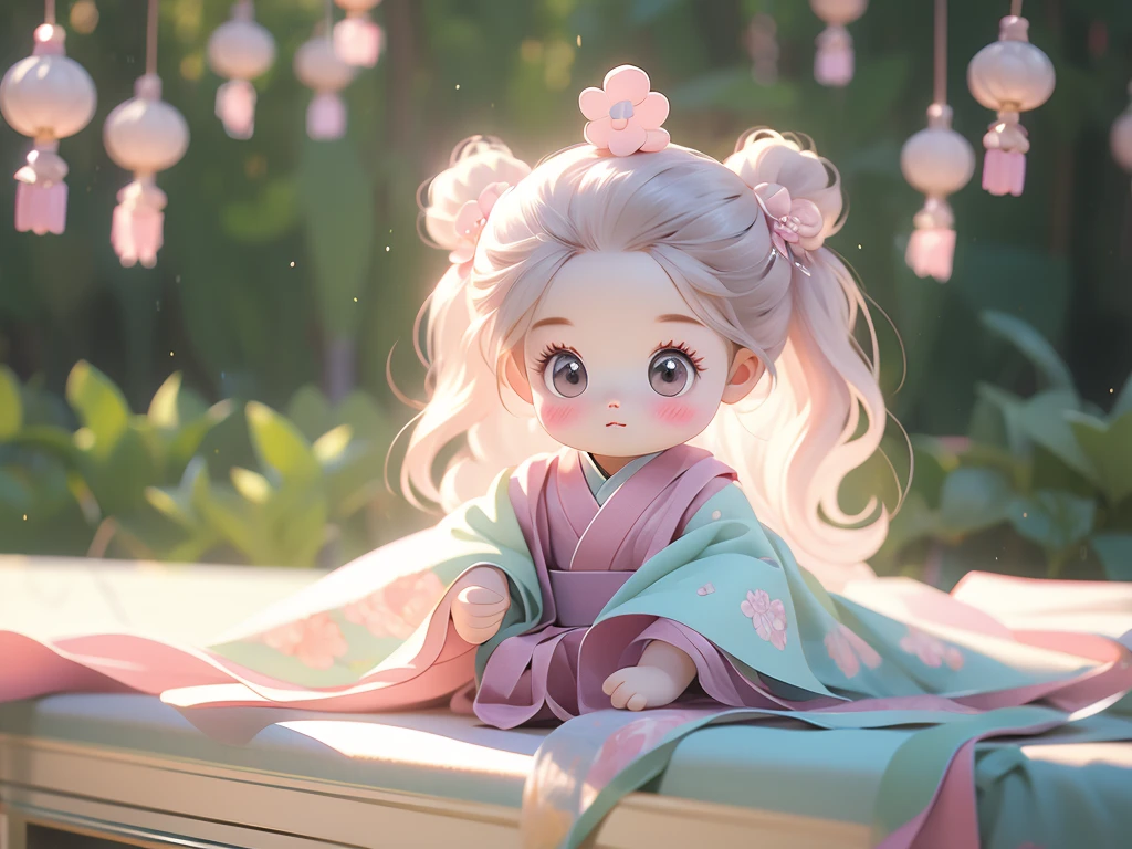 (pastel colour:1.2)、masterpiece、highest quality、High resolution、Ultra-realistic、Realistic、(Cute Art:1.2)、(Chibi Girl:1.2)、Twelve-layered kimono、Put your hands together