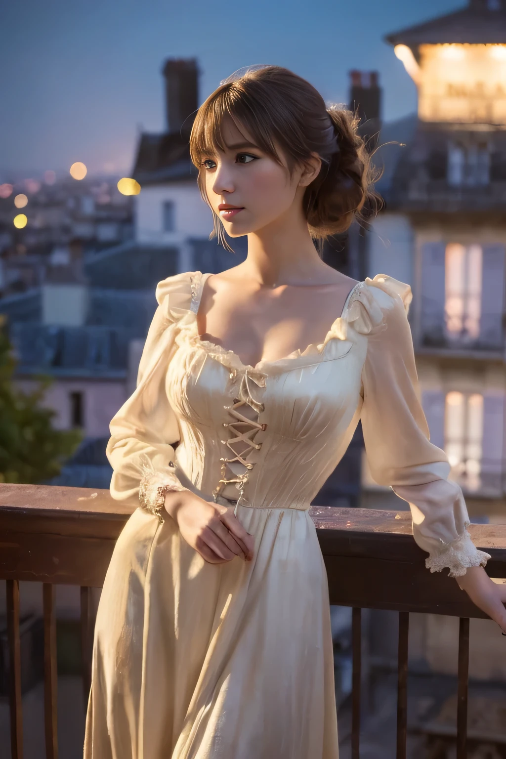 
((Tabletop:1.4, highest quality)), (Realistic photos:1.4), 
((1 girl)), (Otherworldly beauty), (dream-like),
(超High resolution:1.2), Very delicate and beautiful, wonderful, Very detailed CG Unity 8k wallpaper, Very detailed, High resolution, 
Soft Light, Beautiful detailed girl, Very detailedな目と顔, Beautiful and detailed nose, Beautiful and detailed, 
(Dressed in late 19th century French costume:1.3),
Cinema Lighting, Perfect Anatomy, Slender body, (Parted bangs),
(Impressionist portrait of a beautiful girl), (Montmartre at the end of the 19th century:1.3), (evening), (after the rain), (Reflection of the sunset), (Impressionist light and colour), 
Cowboy Shot