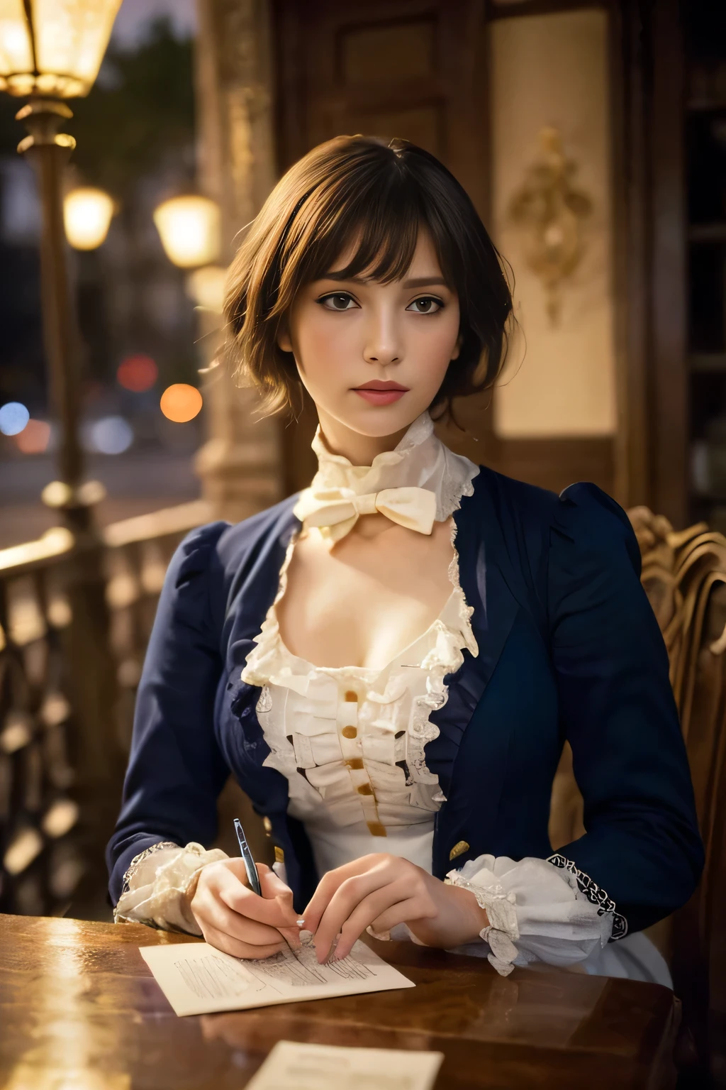 
((Tabletop:1.4, highest quality)), (Realistic photos:1.4), 
((1 girl)), (Otherworldly beauty), (dream-like),
(超High resolution:1.2), Very delicate and beautiful, wonderful, Very detailed CG Unity 8k wallpaper, Very detailed, High resolution, 
Soft Light, Beautiful detailed girl, Very detailedな目と顔, Beautiful and detailed nose, Beautiful and detailed, 
(Dressed in late 19th century French costume:1.3),
Cinema Lighting, Perfect Anatomy, Slender body, (Parted bangs),
(Impressionist portrait of a beautiful girl), (Montmartre at the end of the 19th century:1.3), (evening), (after the rain), (Reflection of the sunset), (Impressionist light and colour), 
Cowboy Shot