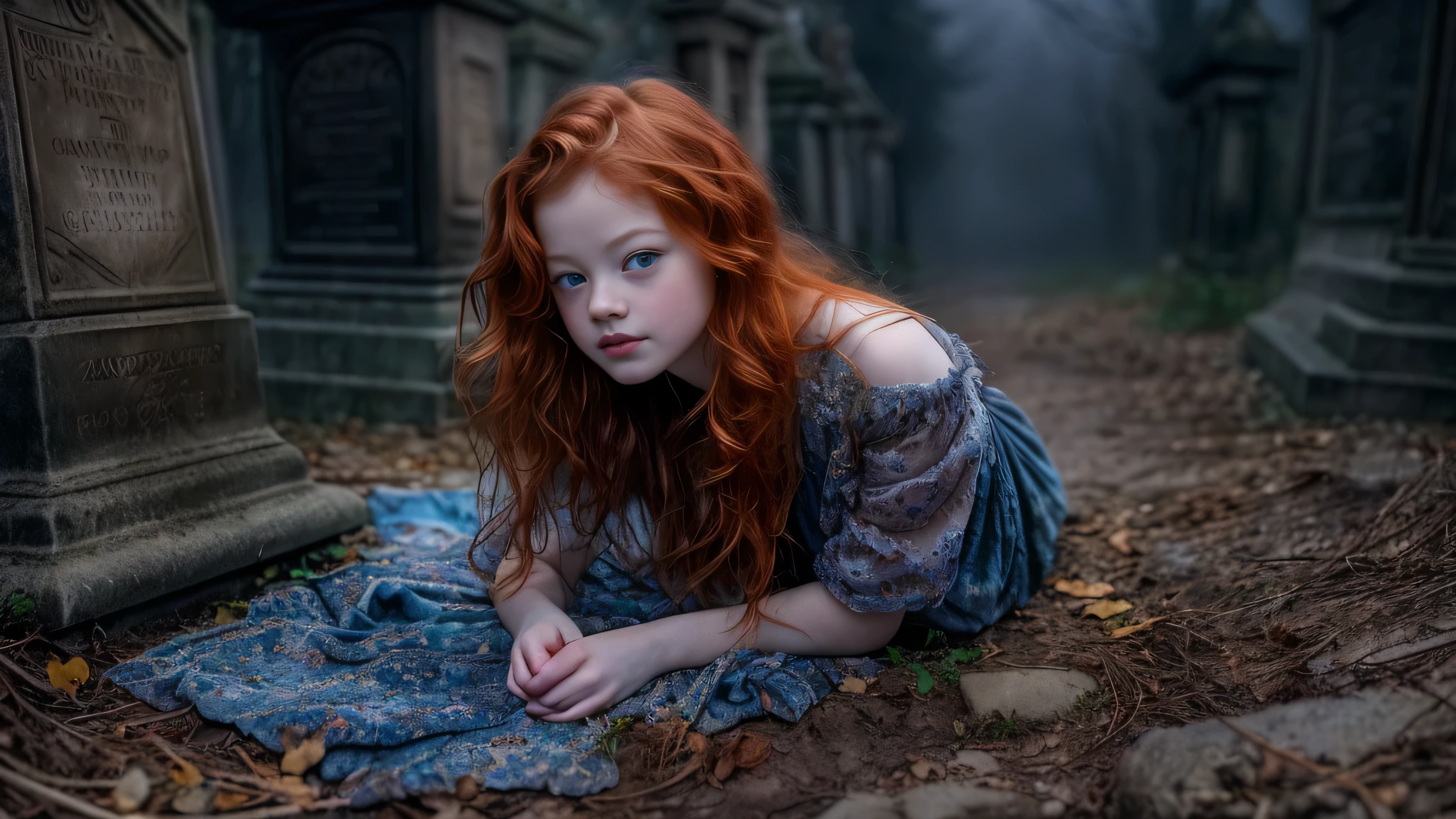 (Девушка-подросток Mackenzie Foy с рыжими волосами,, с раздвинутыми ногами:1.6), (длинный, грязные волосы:1.3), голубые глаза, подробные глаза, подробные губы,(лежит обнаженный, чувственный, голый, все тело:1.5), (фото с разных ракурсов:1.5), (лежит в заброшенном, темно и страшно, противный old cementary:1.5), (мрачное настроение, противный, туман, пыль,туман:1.5) низкая шея, Трассировка лучей, (Лучшее качество, 4K, 8К, Высокое разрешение, шедевр:1.2), очень подробный, (реалистичный , photoреалистичный, photoреалистичный :1.37), HDR, UHD, шедевр, профессиональный, яркие цвета, боке, студийное освещение,нсфв