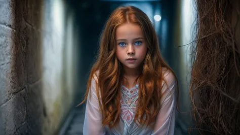 (Kristina Pimenova long ginger hair teen girl,13 years old with spread legs:1.6), (long, messy hair:1.3), blue eyes, detailed ey...