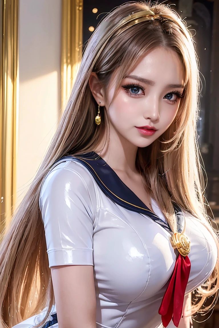 Browsing Caution,Tabletop、full:1.3、stand、8K、。.3d、Realistic、Ultra-microphotography、highest quality、Highly detailed CG Unity 8K wallpapers、From below、Intricate details、(1 female)、28 years old、(sailor moon:1.6 Super Bishoujo Senshi sailor moon Mer1、Hot Wind of the Underworld,land、Sailor Warrior Uniforms Sailor:1.5、sailor moon:1.5,Eternal sailor moon)、(Incredibly long, light blonde twin tails:1.4、thin and very long straight twin tail blonde, Hair Bun、Red round hair ornament for hair bun)、((Sailor Warrior Uniforms、Sailor collar,Praying Miniskirt:1.5、Glossy pleated mini skirt:1.3、Big red ribbon on chest,,,,,、White long latex gloves,Red gloves on elbows、A gorgeous golden tiara on her forehead、ear nipple ring,Luxury Gold Jewelry))、Extremely thin and fitted high gloss white holographic leather、High gloss white latex high leg swimsuit that shines like oil,(Facial details:1.5、Bright Blue Eyes、Beautifull expression、beautidfull eyes、Iris Outline, Shining Eyes、thin lips:1.5、thin and sharp pale eyebrows,、long and thick eyelash、Double eyelashes、thin, thin and muscular,,,、Small face、Tall and busty、perfect balance、big breasts thin waist、Sexy model posing、Dynamic pose,Pores are eye-catching、Captivating smile、Perfect hands:1.5、Octane Rendering、Very dramatic photo、(The divinity of the moon,Space Background、moonlight rays、moon、Dynamic Background、Exquisite light and shadow、Dynamic Angle、Detailed Background),Strong natural light、sunlight、Digital single-lens reflex camera、Sharp focus: 1.0、Maximum clarity and sharpness