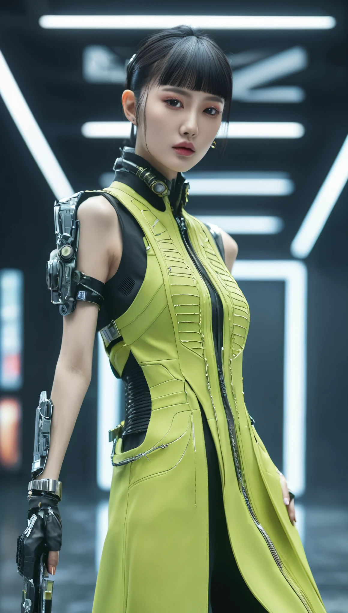 A fashion runway for alien technology , vogue photography , Inspired by Chinese Xianxia and cyberpunk。(Best quality,4K,8K,A high resolution,Masterpiece:1.2), (Realistic,Photorealistic,photo-realistic:1.37).