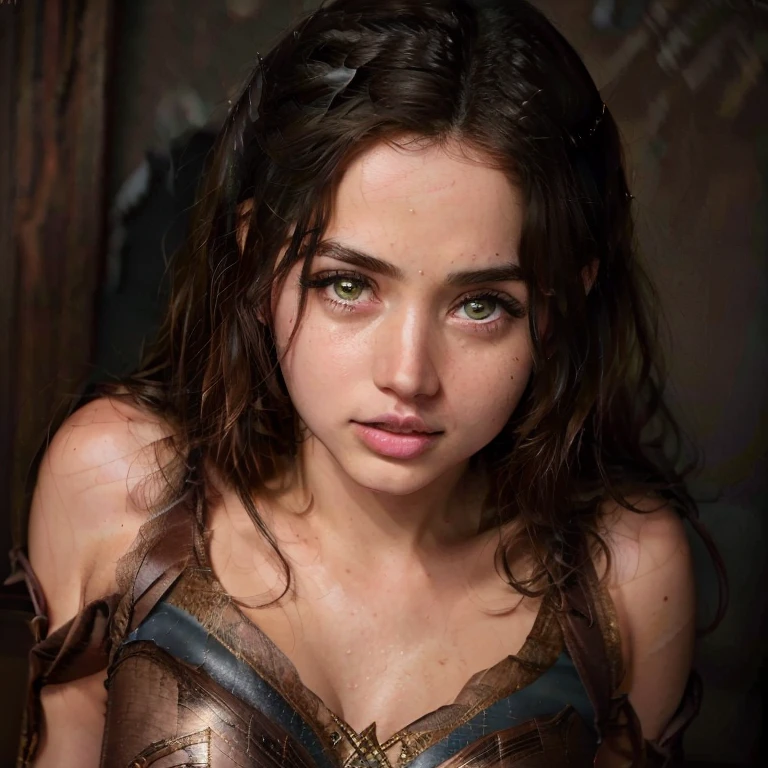 Realistic photo of a beautiful 18 year old 4n4d34, (best quality,ultra-detailed,realistic:1.2),beautiful detailed eyes, beautiful detailed lips, wearing a sexy wonder woman outfit