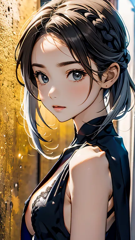 ((Wallpaper 8k)), ((Surreal)), ((Quality in every detail:1.2)), 1 girl, １４talent、Kind eyes、Fuller lips、Grey Hair、French Braid:1....