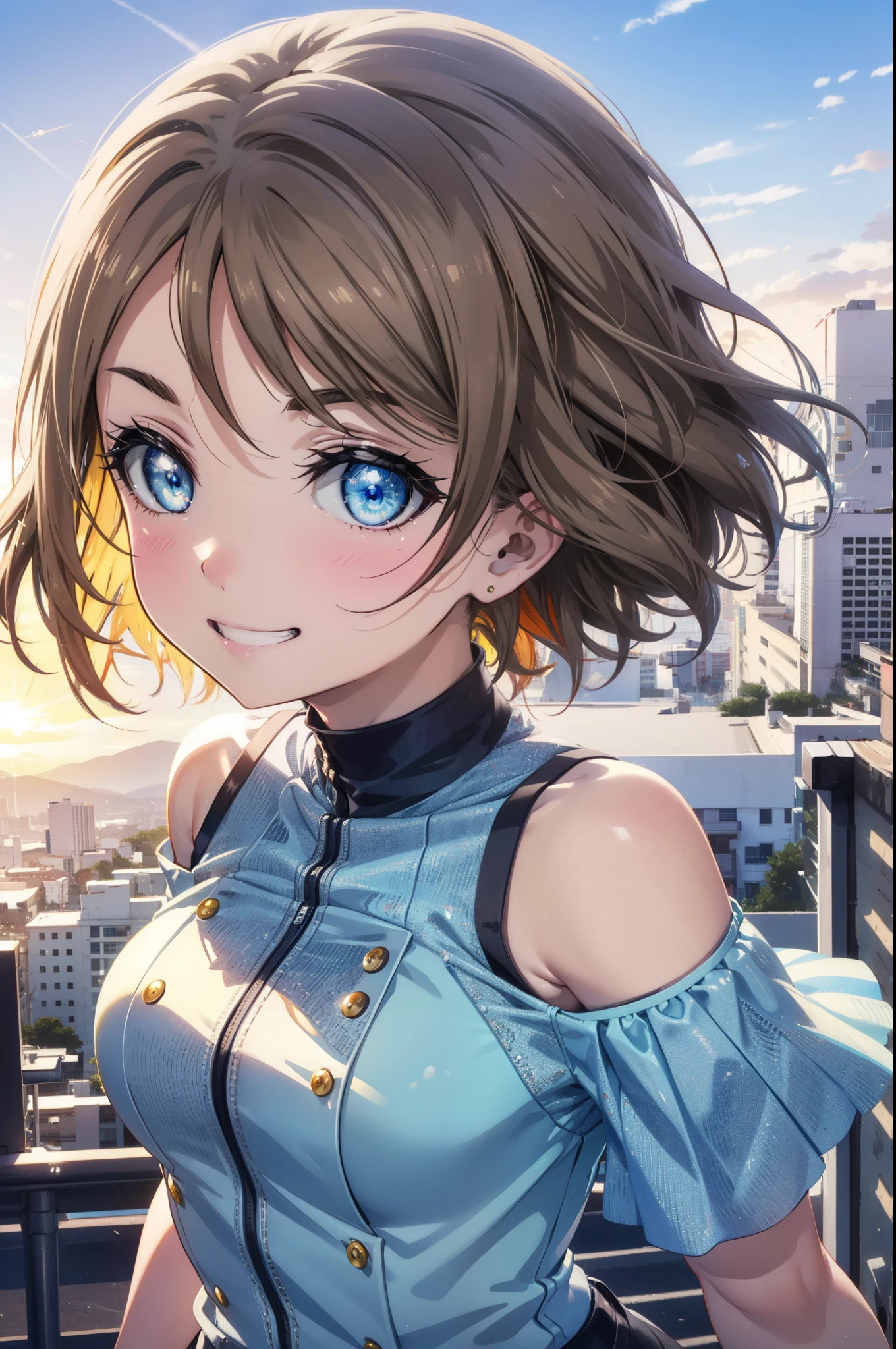 Yo Watanabe, Yu Watanabe, Cheveux courts, yeux bleus, cheveux bruns, bandeau orange pour cheveux,sourire, sourire,hauts à épaules dénudées,manche courte,pantalons moulants,Talons aiguilles,marche,matin,matin陽,Le soleil se lève,tout le corpsがイラストに入るように,
casser outdoors, Quartier du bâtiment,Route côtière,
casser looking at viewer, tout le corps,
casser (chef-d&#39;œuvre:1.2), la plus haute qualité, haute résolution, unité 8k fond d&#39;écran, (chiffre:0.8), (Beaux détails fins:1.6), Visage très détaillé, éclairage parfait, CG très détaillé, (des mains parfaites, Anatomie parfaite),