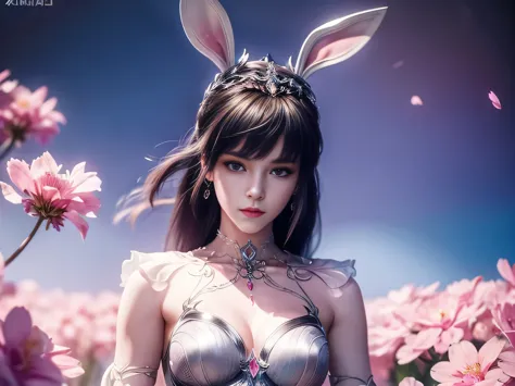 (best quality, 8k, masterpiece, hdr, soft lighting, picture perfect, realistic, vivid), bunny girl (1.0), bunny girl with pink h...