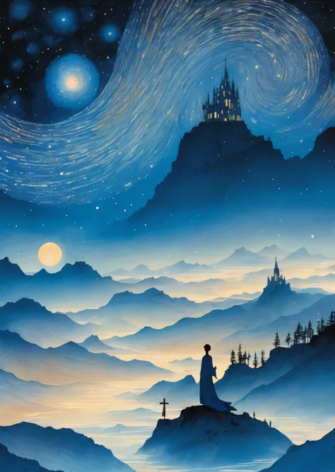 beautiful surreal night milky way dreamy, Folklore,   magic, orientalism, Romanticism
(An illustration：Kay Nielsen、Ryan McGinley...