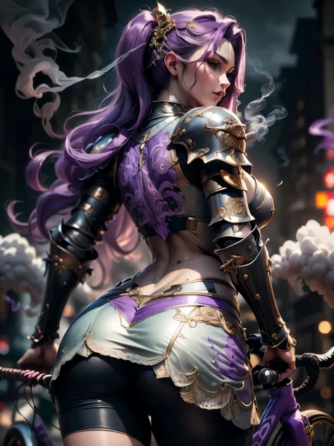 (Masterpiece, Superb Detail, Super Detailed, High Resolution), Male Focus, (((Female Armor))), (She Has Long Purple Hair, Medium...