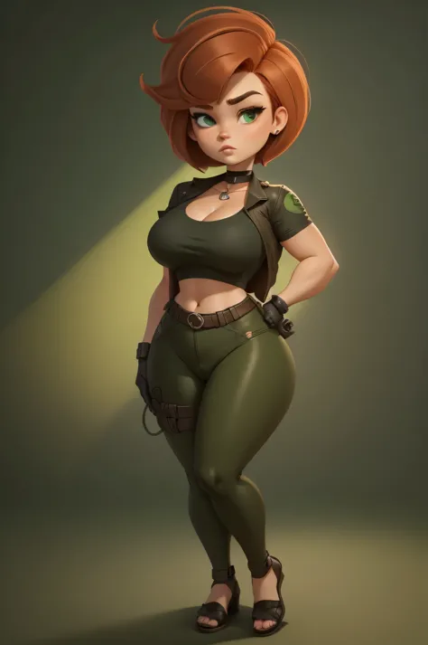Kim Possible. red hair. very short hairstyle. choker. bbw. bbw. swimsuit. green eyes
