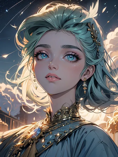 A mais foda Rainha do vento (((usando coroa esmeralda com cabelos brancos longos, olhos verdes como diamantes, brincos brilhante...