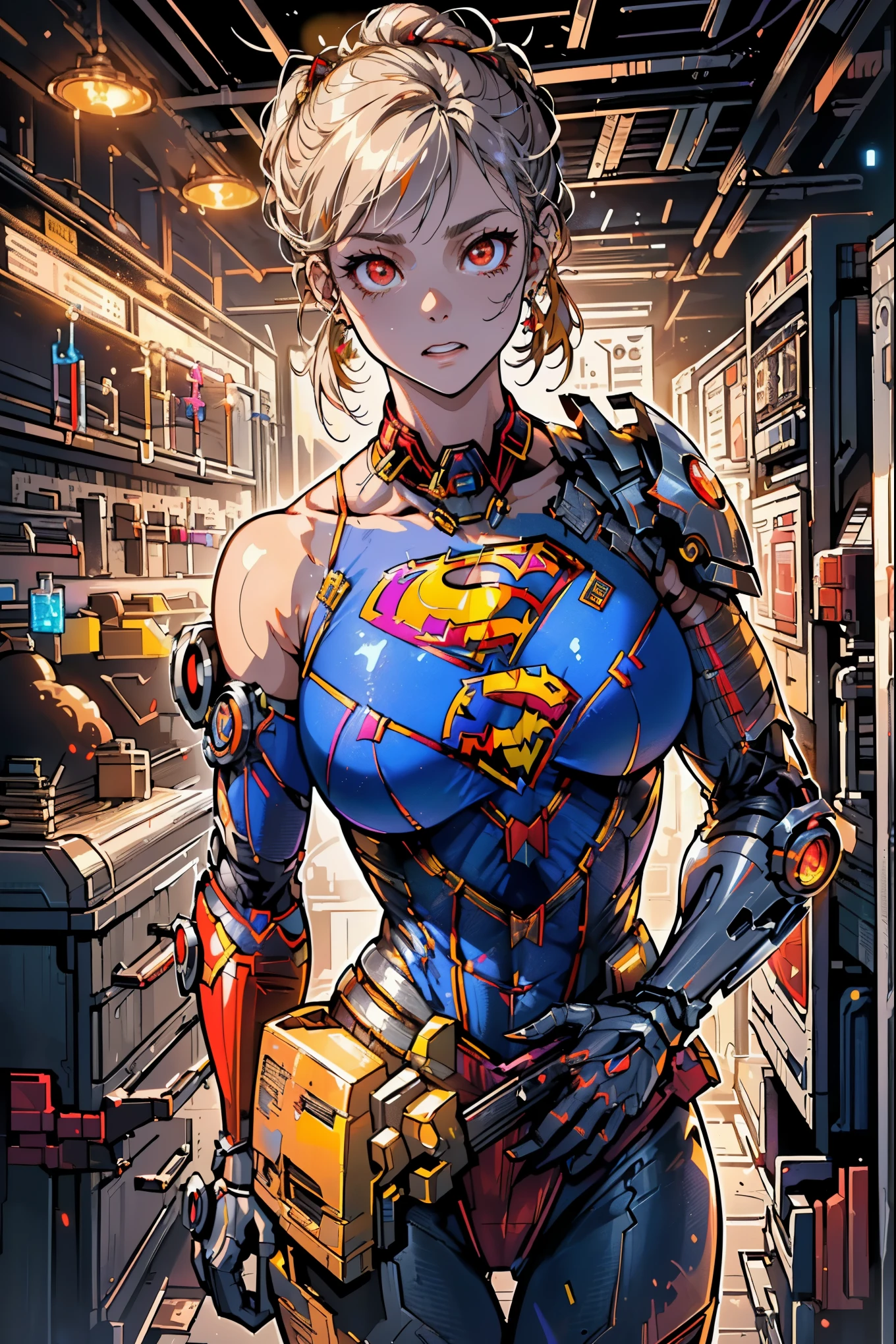 (La melhor qualidade,Alta resolução,ultra detalhado,Prático),Grande Ariana , Retrato, (DC Zumbi Supergirl:1.4 ) , (biomecânica amarela :1.4 ) , complex, crescer plenamente, Surrealismo, Pequenos detalhes malucos, Linhas extremamente claras, (Ciberpunk美学) , obra de arte presentada en Zbrush Central, Catedral Gótica Brutal, Ciberpunk, fotos premiadas, Bokeh, néon, membro cyber, (pose de vaqueiro) ,8K mais detalhado.motor irreal:1.4,alta definição,La melhor qualidade:1.4, realista:1.4, textura:1.4, obra de arte:1.8,obra de arte, melhor qualidade,objeto Objeto], (características faciais detalhadas:1.3), (Fundo de ruínas de laboratório de química..:1.4 ), (Ciberpunk 2.1), (Dedos detalhados convexos), (Estrutura anatômica perfeita), (lindos olhos vermelhos :1.4 ),( roupa de baixo), (Olhos Delicados V2.1 ) Enorme , Inchaço louco nos seios, Peito maior que as omoplatas, Seios grandes e cintura fina，(Enorme breasts:1.2)，Pele hidratada（（por conta própria））（（非常Enorme乳房）），（（Grooves revelam a pele original）)