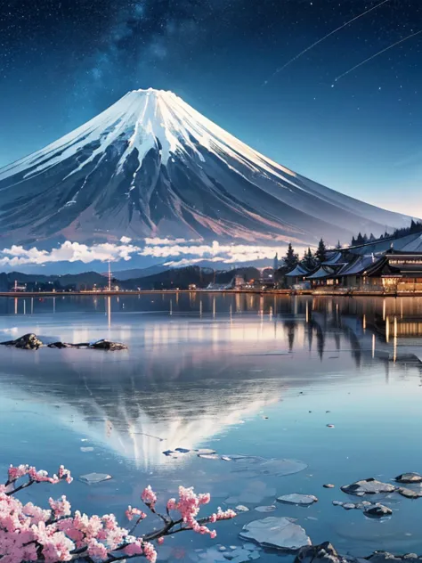 8k, (Abstract expressionism:1.5), Mount Fuji as seen from Lake Kawaguchi