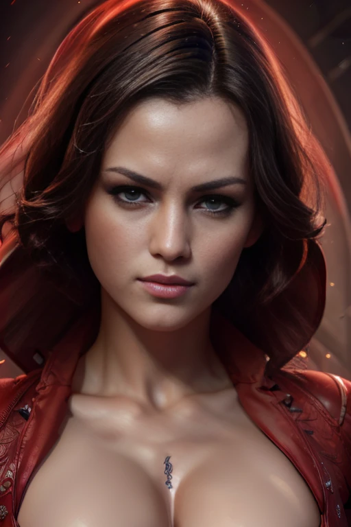 Une Ada Wong sexuelle, Beaux yeux détaillés, belles lèvres détaillées, yeux et visage extrêmement détaillés, long cils, protagoniste féminine, Personnage de Resident Evil, cheveux foncés, robe rouge, Pose séduisante, Éclairage dramatique, Cinématique, photoRéaliste, Haute qualité, 8k, ultra-détaillé, Réaliste, chef-d&#39;œuvre