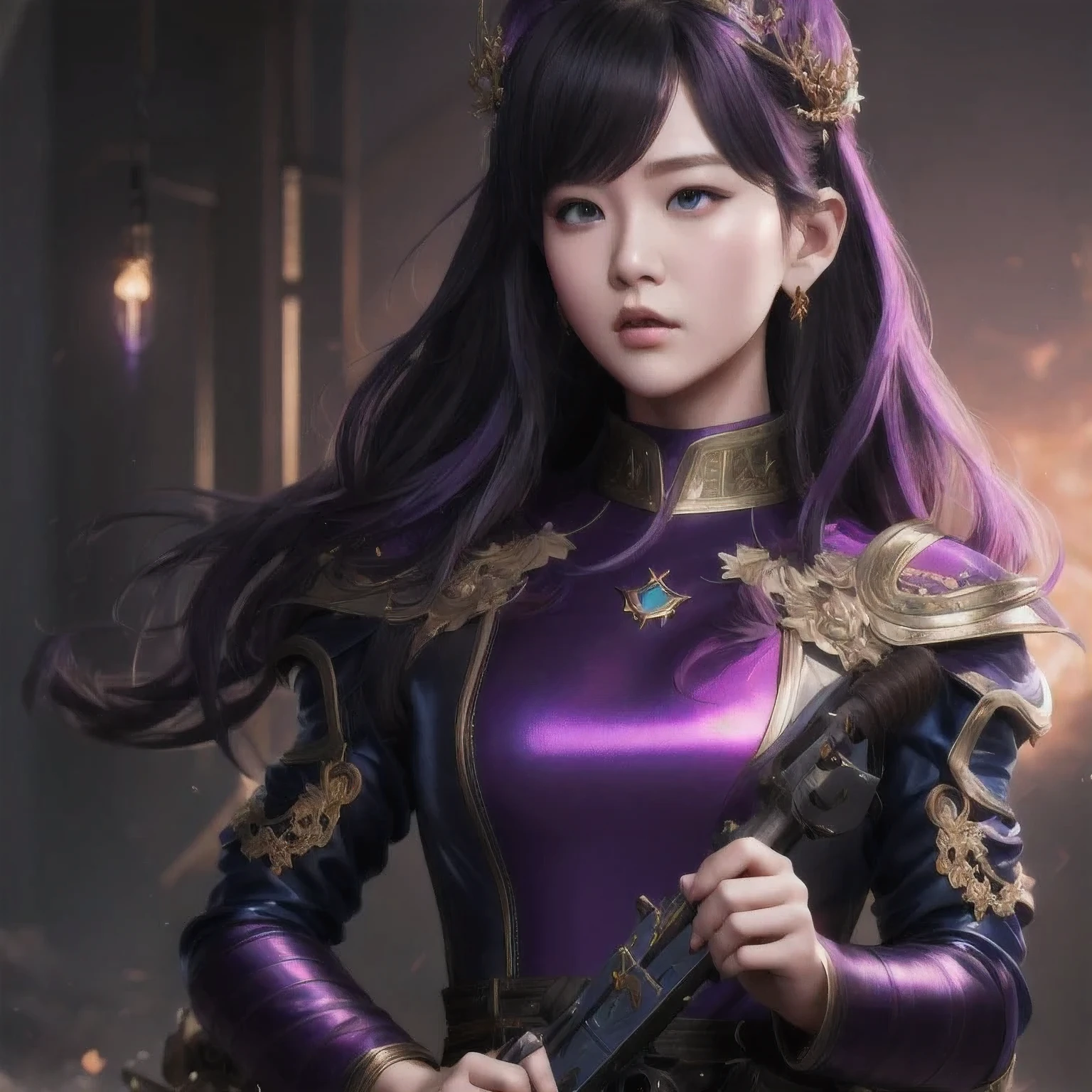 (((Disgusted look)))there is a 18 years old in a purple dress holding a dragon, wlop and ross tran, ross tran 8 k, fantasy art style, chengwei pan on artstation, a beautiful fantasy empress, ross tran and wlop, ruan jia and artgerm, the dragon girl portrait, ig model | artgerm, artgerm and ruan jia，beautiful
1girl
bangs
blue eyes
closed mouth
ear piercing
earrings
grey background
hair ornament
jewelry
lips
looking at viewer
military
military uniform
nose
piercing
portrait
realistic
short hair
simple background
solo
upper body