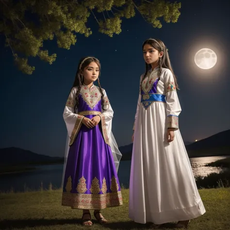 highest quality、high quality、10 years old、brightly embroidered ethnic costumes from central asia and the caspian sea region、girl...