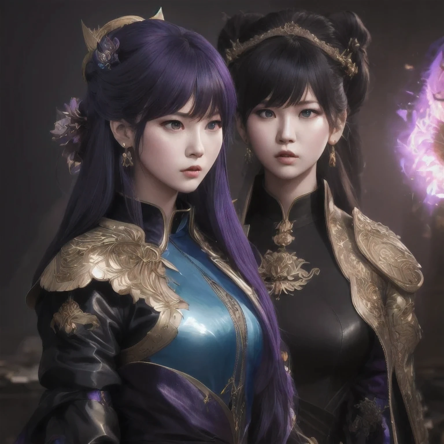 (((Disgusted look)))there is a 18 years old in a purple dress holding a dragon, wlop and ross tran, ross tran 8 k, fantasy art style, chengwei pan on artstation, a beautiful fantasy empress, ross tran and wlop, ruan jia and artgerm, the dragon girl portrait, ig model | artgerm, artgerm and ruan jia，beautiful 1girl bangs blue eyes closed mouth ear piercing earrings grey background hair ornament jewelry lips looking at viewer military military uniform nose piercing portrait realistic short hair simple background solo upper body