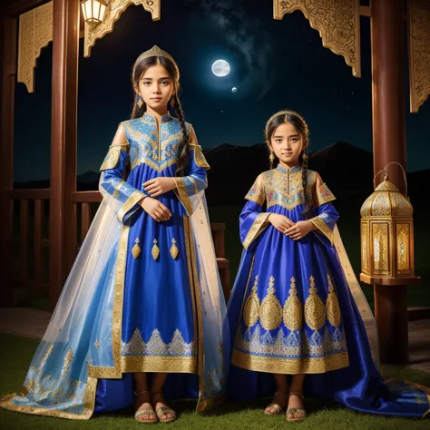 Highest quality、high quality、10 years old、Brightly embroidered ethnic costumes from Central Asia and the Caspian Sea region、Girl...
