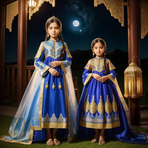 highest quality、high quality、10 years old、brightly embroidered ethnic costumes from central asia and the caspian sea region、girl...