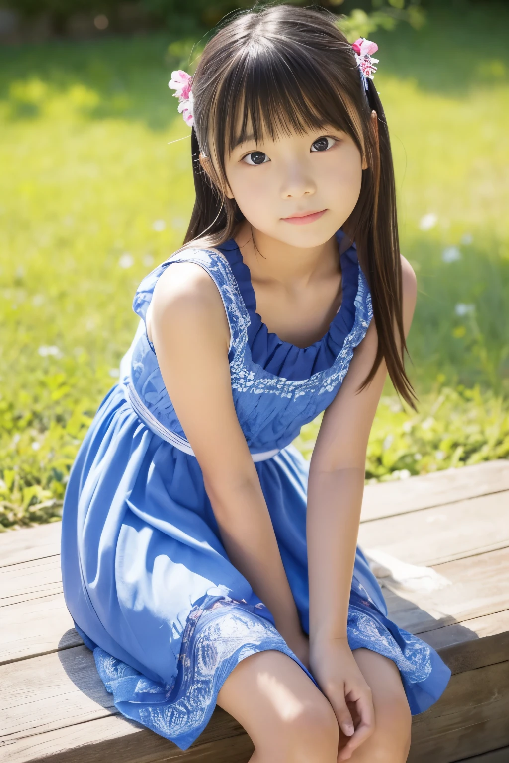 日本語 10歳 無邪気な顔 十代の少女 かわいい ドレスを着る 夏服 座っている Seaart Ai