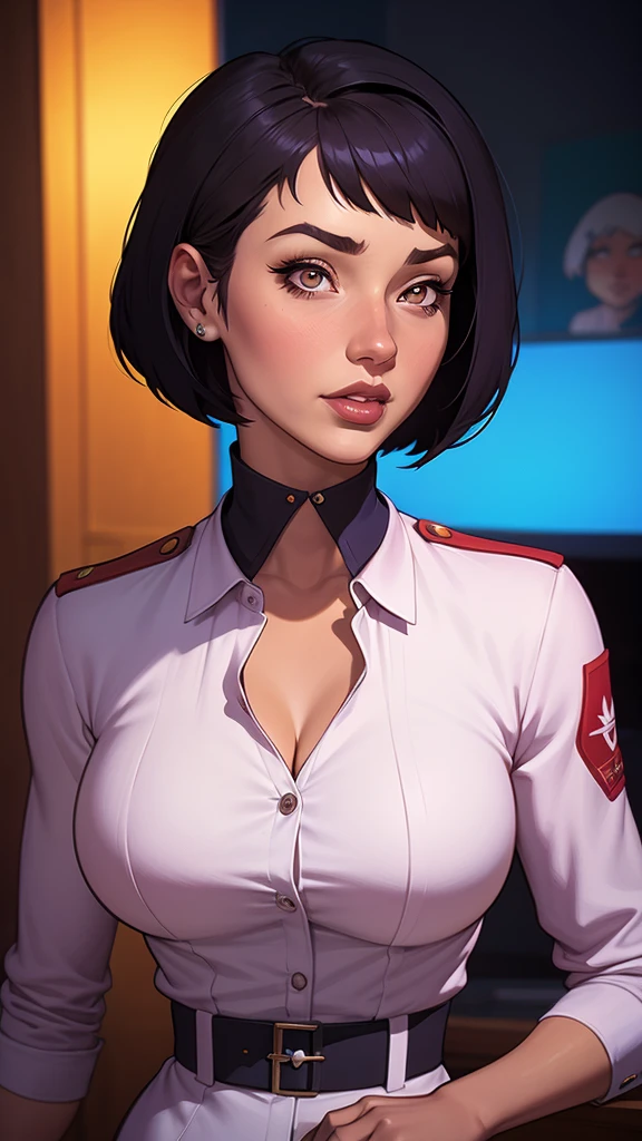 um close de uma mulher em um uniforme prateado e rosa, digite germe e ilya kuvshinov, ilya kuvshinov e digite germe, range murata and digite germe, digite germe and rossdraws, pintura digital rossdraws, modelo uniforme | digite germe, style digite germe, extremely detailed digite germe