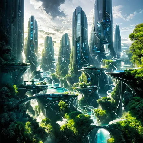 Airbrush drawing --v 5.1 style Futuristic design of an awesome sunny day environment concept art on a futuristic terrain with hu...