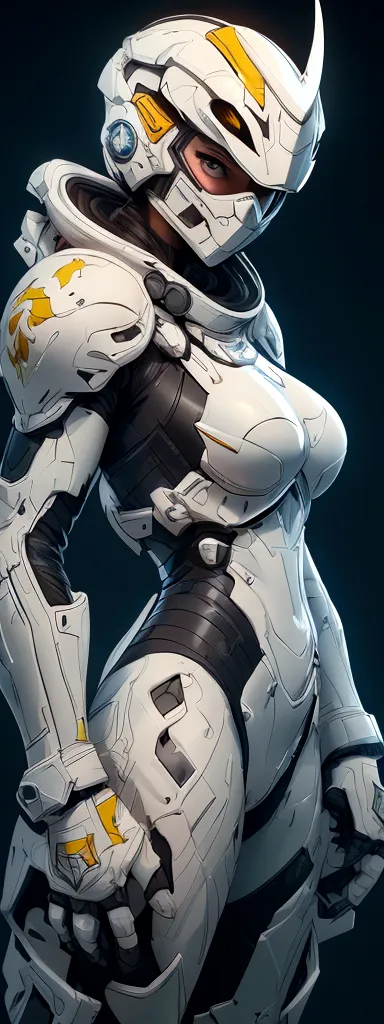 (best quality,4k,8k,highres,masterpiece:1.2),ultra-detailed, female ranger, white suit, tyrannosaurus head for helmet, asymmetri...