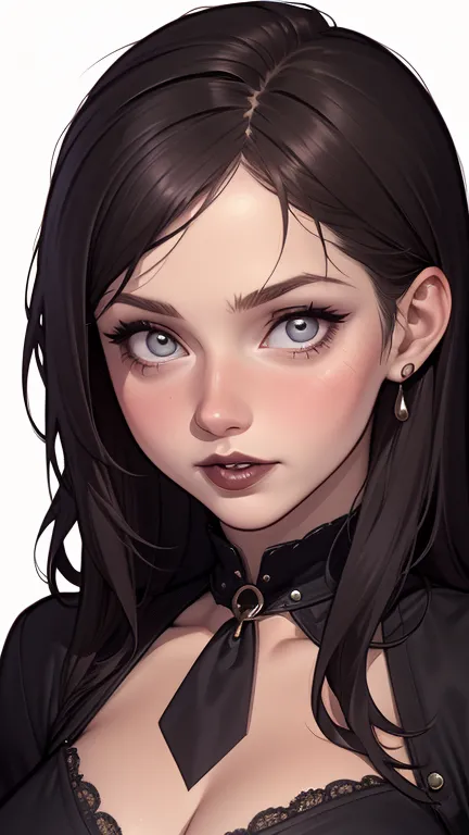 a closeup of a woman in a black top and a black bra, estilo de arte de charlie bowater, estilo charlie bowater, retrato de vampi...