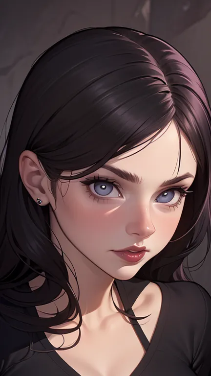 a closeup of a woman in a black top and a black bra, estilo de arte de charlie bowater, estilo charlie bowater, retrato de vampi...