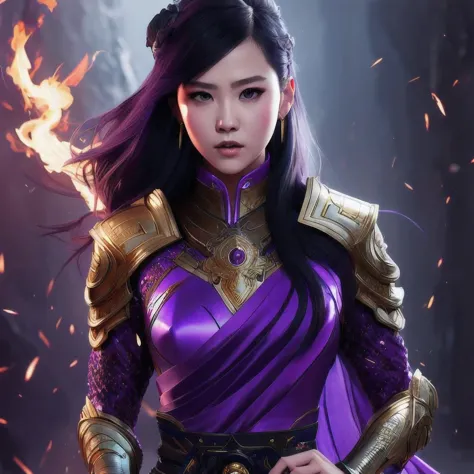 (((Disgusted look)))there is a 18 years old in a purple dress holding a dragon, wlop and ross tran, ross tran 8 k, fantasy art s...