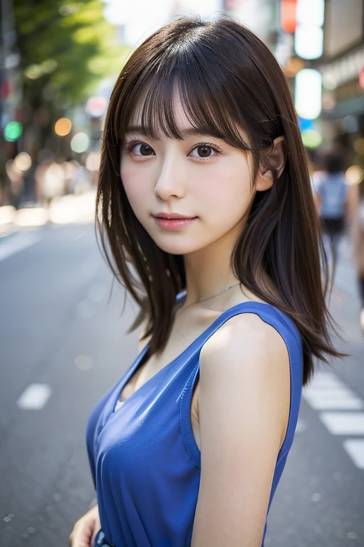 ((Photoreal)), 8K full-length portrait, (Beautiful woman), (Japanese woman), (detailed face), attractive look, Clear system, 1, Tokyo city, summer, for the background, medium hair, 