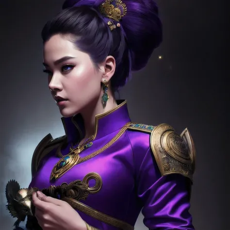 (((Disgusted look)))there is a 18 years old in a purple dress holding a dragon, wlop and ross tran, ross tran 8 k, fantasy art s...