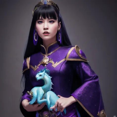 a 18 years old in a purple dress holding a dragon, wlop and ross tran, ross tran 8 k, fantasy art style, chengwei pan on artstat...