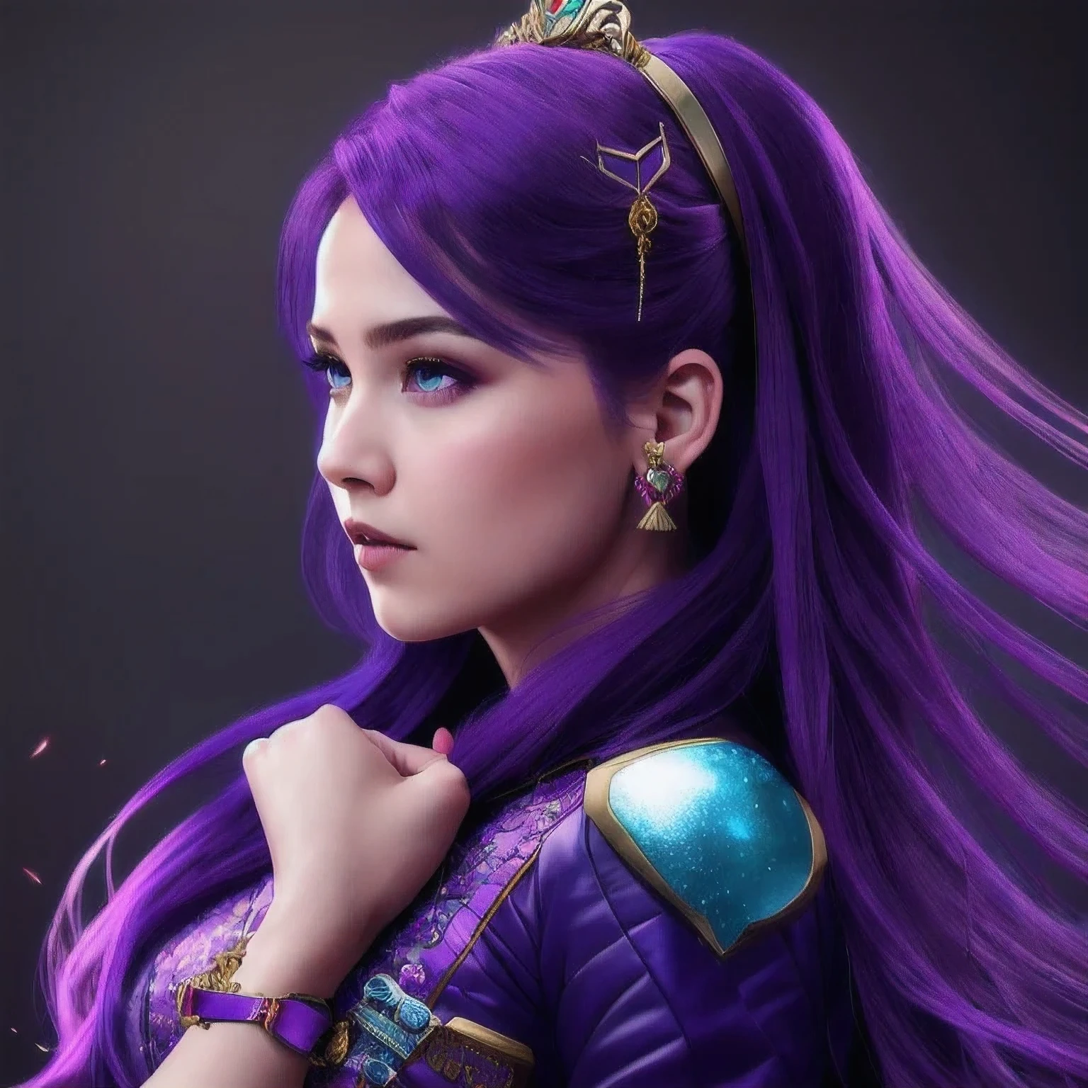 un jeune de 18 ans vêtu d&#39;une robe violette tenant un dragon, Wlop et Ross Tran, Ross Tran 8K, style artistique fantastique, poêle chengwei sur artstation, une belle impératrice fantastique, Ross Tran et WLOP, Ruan Jia et Artgerme, le portrait de la fille dragon, modèle ig | artgerme, artgerme and ruan jia，beau une fille frange yeux bleus bouche fermée oreille piercing boucles d&#39;oreilles fond gris cheveux ornement bijoux lèvres regardant spectateur militaire militaire uniforme nez piercing portrait réaliste cheveux courts simple arrière-plan solo haut du corps