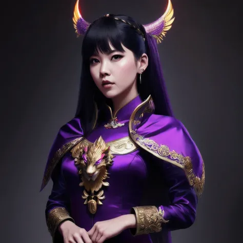 (((Disgusted look)))there is a 18 years old in a purple dress holding a dragon, wlop and ross tran, ross tran 8 k, fantasy art s...