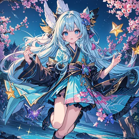 1girl、star fairy、(((highest quality、最高masterpiece、official art、the best dynamic composition、ultra-detailed eyes、fine hair)))、lea...