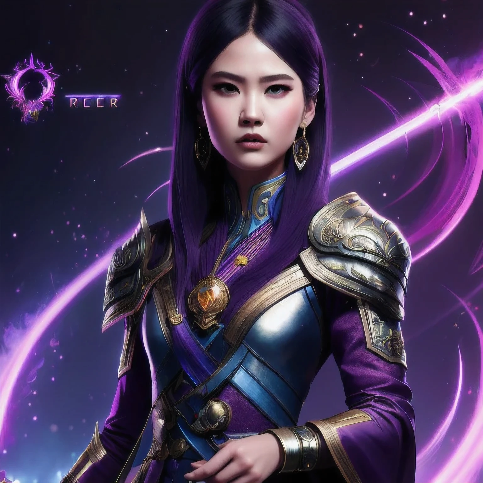 (((Olhar enojado)))há um jovem de 18 anos com um vestido roxo segurando um dragão, WLOP e Ross Tran, Ross Tran 8K, estilo de arte de fantasia, panela chengwei na estação de arte, uma linda imperatriz de fantasia, Ross Tran e WLOP, ruan jia and artegerm, o retrato da menina dragão, Modelo IG | artegerm, artegerm and ruan jia，linda 1 garota franja olhos azuis boca fechada brincos piercing na orelha fundo cinza enfeite de cabelo joias lábios olhando para o espectador militar uniforme militar piercing no nariz retrato realista cabelo curto fundo simples solo parte superior do corpo