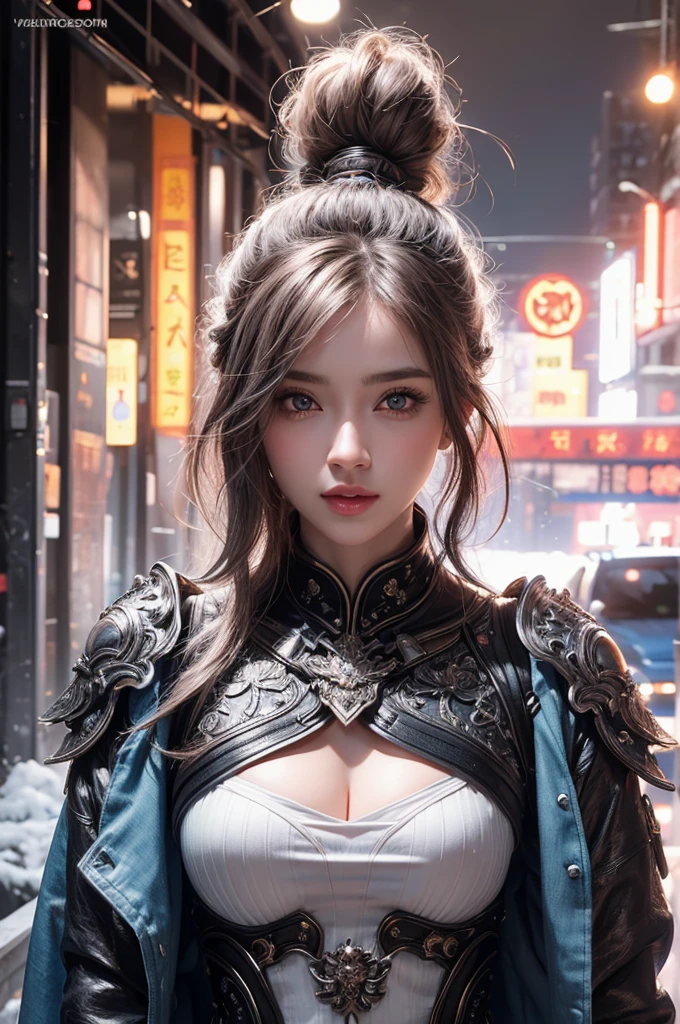 highest quality、8k Masterpiece、ultraA high resolution、(Photorealistic:1.3)、RAW Photos、1 girl、Silvery white hair、Glowing Skin、1. Super-beautiful Cyberpunk Soldiers、((Ultra-Realistic Details))、Portrait、Global Illumination、Shadow、Octane Rendering、8k、Super sharp、Metal、Cold colors、Very intricate details、Realistic Light、CGSoation Trend、Beautiful and shining eyes、Beautiful breasts、To the camera、Neon Details、smile、Super kind、whole body、Crimson Hanfu、Swaying in the Wind、20-year-old、Fantasy、The background is the rooftop of a Manhattan building.beautiful woman, photorealistic, highly detailed, beautiful face, intricate details, hyperrealistic, striking pose, flawless skin, mesmerizing eyes, luscious lips, elegant figure, cinematic lighting, dramatic shadows, sensual, graceful, captivating gaze, alluring, visually stunning, breathtaking beauty, exquisite, enchanting, (best quality,4k,8k,highres,masterpiece:1.2),ultra-detailed,(realistic,photorealistic,photo-realistic:1.37),a cyberpunk girl in the wild, black, erotic, sexy, metal, silver, brown, copper, wearing armor, goggles, punk, detailed face and eyes, intricate mechanical details, neon lights, dystopian city background, (best quality,4k,8k,highres,masterpiece:1.2),ultra-detailed,(realistic,photorealistic,photo-realistic:1.37),cinematic lighting,dramatic colors,moody atmosphere, fantasy, little sexy, standing, trading card