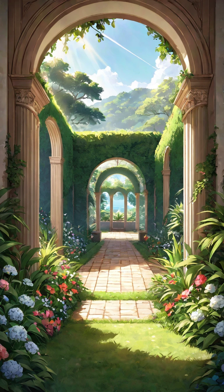 (papel de parede extremamente detalhado da unidade CG 8k, Obra de arte, melhor qualidade, ultra-detalhado), (better lighting, melhor sombra, extremamente delicado e lindo), Jardim de flores, lush vegetation, sunlight streaming through, profundidade de campo, ambiente acolhedor e convidativo.