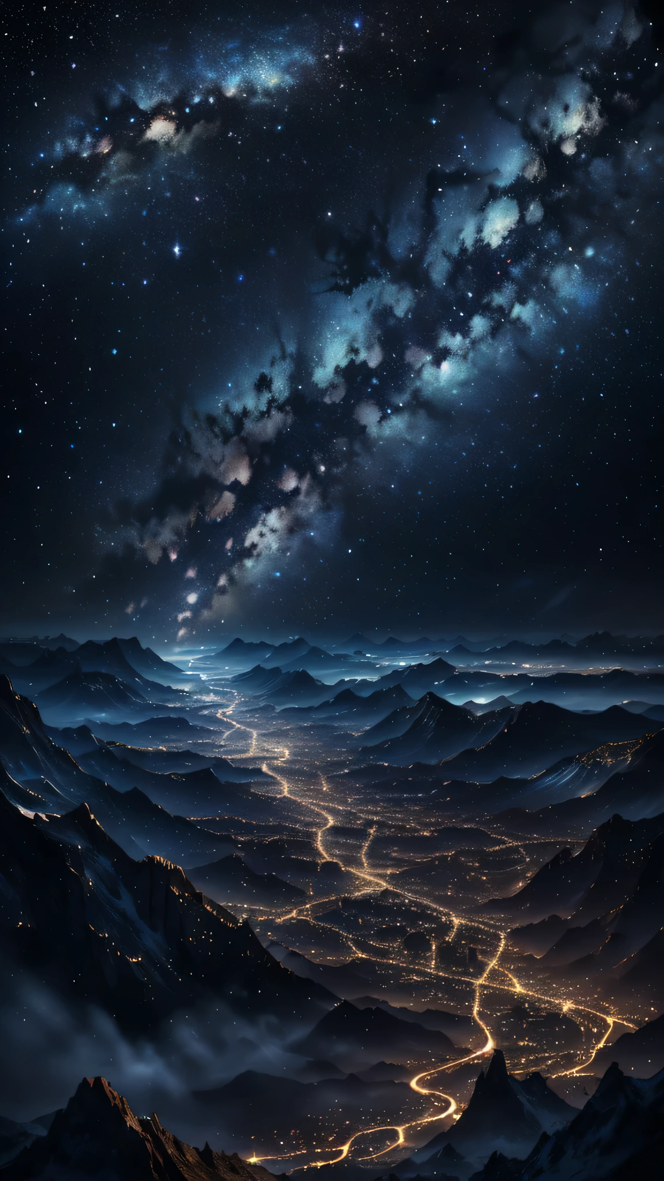 (highest quality,4K,8k,High resolution,masterpiece:1.2),Super detailed,(Realistic,photoRealistic,photo-Realistic:1.37),Starry Sky,Milky Way,Twinkling Star,Shining constellations,Beautiful night view,Complex Pattern,It&#39;s dim, whole body