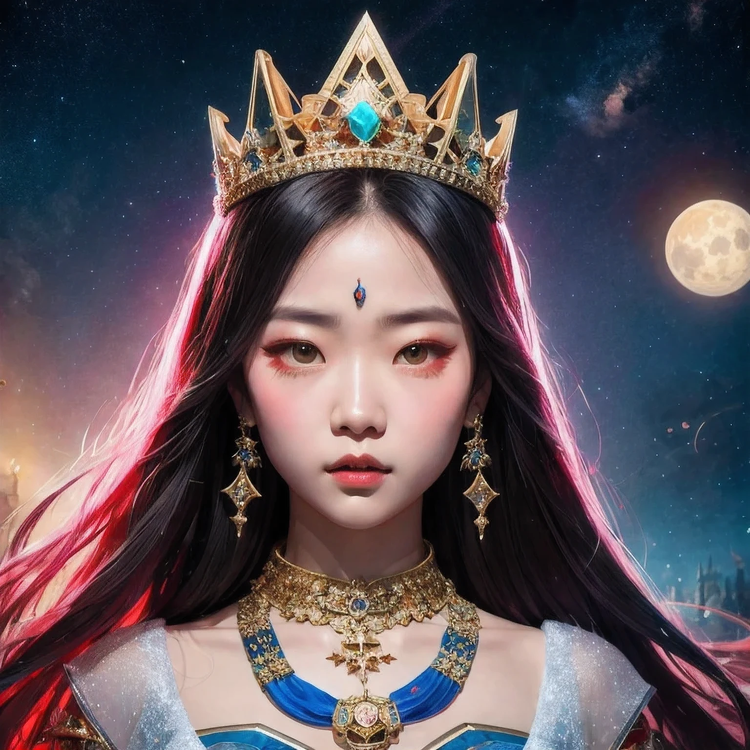 hay una niña con una corona en la cabeza y un collar, inspirado en Jin Nong, obra de arte al estilo de guweiz, guweiz, retrato anime chica cadete espacial, inspirado en Leng Mei, inspirado en Ai Xuan, diosa cyborg en el cosmos, vestimenta temática lunar, inspired by Wang Meng, guweiz obra maestra(obra maestra, mejor calidad:1.2), 1 chica, solo,una corona en su cabeza posando, rei hino como princesa, obra de arte al estilo de guweiz, guweiz, irelia, una hermosa emperatriz de fantasía, range murata and artegerm, Irelia de Liga de Leyendas, ig model | artegerm, artegerm on artstation pixiv