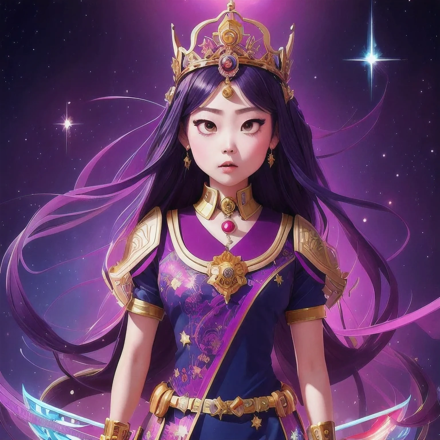 hay una niña con una corona en la cabeza y un collar, inspirado en Jin Nong, obra de arte al estilo de guweiz, guweiz, retrato anime chica cadete espacial, inspirado en Leng Mei, inspirado en Ai Xuan, diosa cyborg en el cosmos, vestimenta temática lunar, inspired by Wang Meng, guweiz obra maestra(obra maestra, mejor calidad:1.2), 1 chica, solo,una corona en su cabeza posando, rei hino como princesa, obra de arte al estilo de guweiz, guweiz, irelia, una hermosa emperatriz de fantasía, range murata and artegerm, Irelia de Liga de Leyendas, ig model | artegerm, artegerm on artstation pixiv