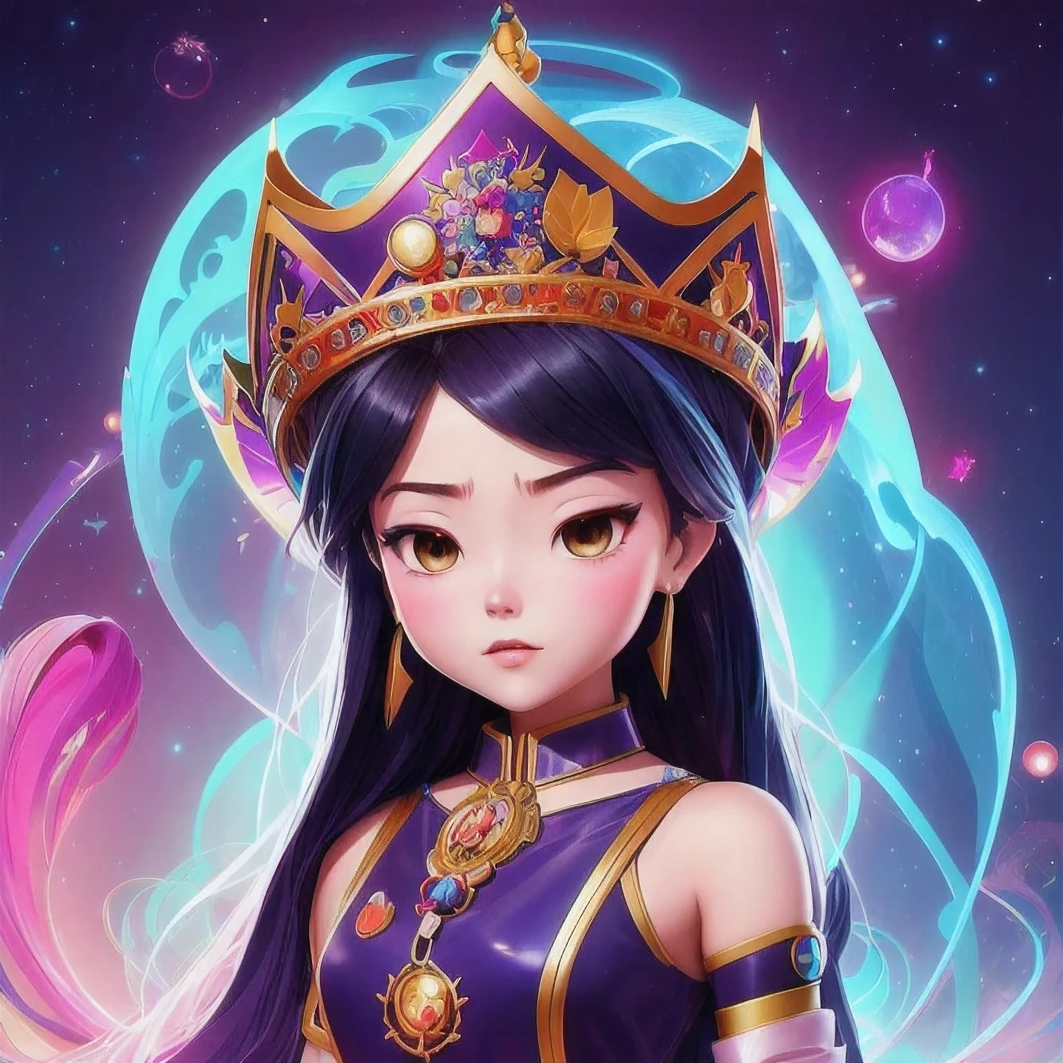 hay una niña con una corona en la cabeza y un collar, inspirado en Jin Nong, obra de arte al estilo de guweiz, guweiz, retrato anime chica cadete espacial, inspirado en Leng Mei, inspirado en Ai Xuan, diosa cyborg en el cosmos, vestimenta temática lunar, inspired by Wang Meng, guweiz obra maestra(obra maestra, mejor calidad:1.2), 1 chica, solo,una corona en su cabeza posando, rei hino como princesa, obra de arte al estilo de guweiz, guweiz, irelia, una hermosa emperatriz de fantasía, range murata and artegerm, Irelia de Liga de Leyendas, ig model | artegerm, artegerm on artstation pixiv