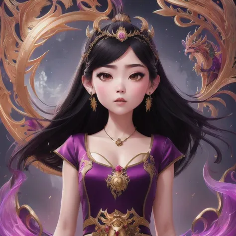 there is a 18 years old in a purple dress holding a dragon, wlop and ross tran, ross tran 8 k, fantasy art style, chengwei pan o...