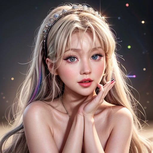 NSFW, 8k, de haut niveau, absurD, chef-d&#39;œuvre, Meilleure qualité, primitif, very DetaileD CG, very DetaileD wallpaper, éclairage parfait, Extremely DetaileD (((La personnification " Christina Aguilera " en tant que petite fille))), Vue mystique, TynDall effect, TynDall scattering, StuDio gray backgrounD with (de nombreuses particules RainbowColor éblouissantes BokeH:1.28), (RounDlyButts, Écart de cuisse), (ExposeD:0.4), (Assfocus with looking aheaD), casser (Variations du visage NOGIZAKA) Extremely DetaileD very KAWAII face variations, Anatomie parfaite, ChilDish, regard captivant, elaborate DetaileD Eyes with (reflets étincelants:1.28), long cils、Glossy RED Lips with beautiful Details, Langue coquette, joues roses, RaDiant PearlSkin with clear transparency . { (Expressions dynamiques et réalistes:1.4) | :D) }, (grands yeux:-1) .